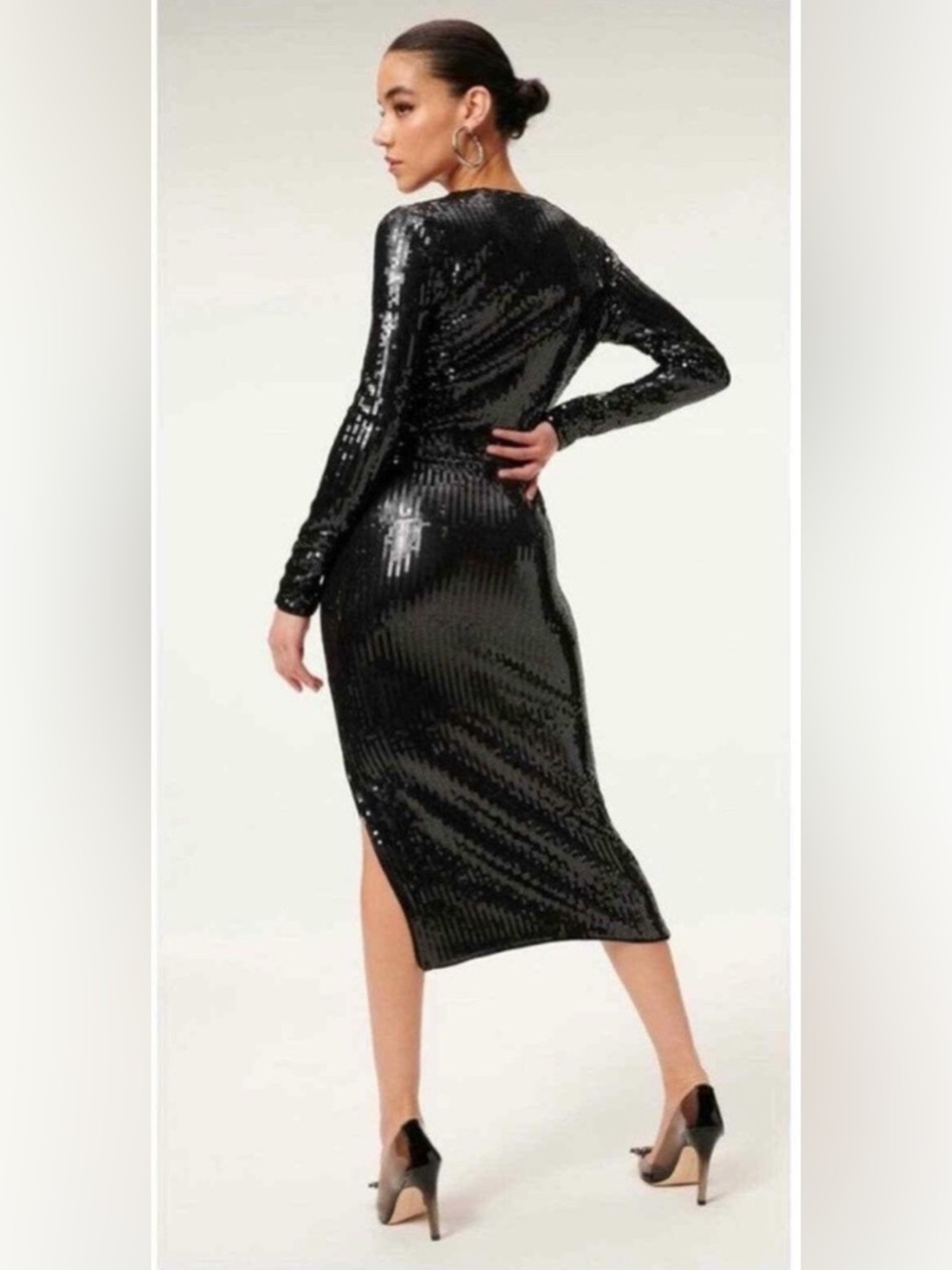 Good American Deep V-Neck Black Sequin Midi Dress S - Picture 2 of 9